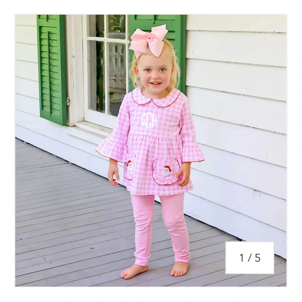 Pink Gingham Toddler Outfit with Bow - Picture 1 of 2